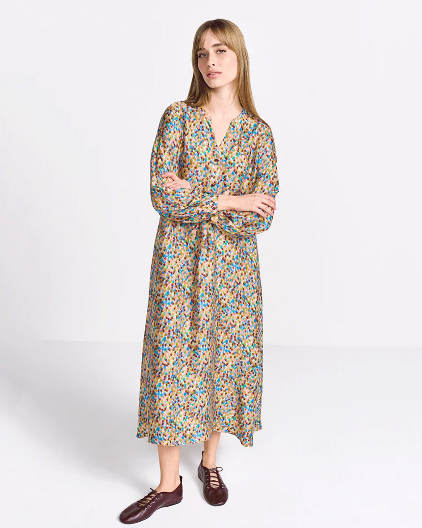 Ruby Glow Printed V Neck Dress