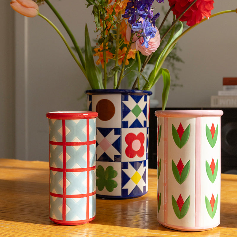 Vase Patch Tulip Pink/Green/White