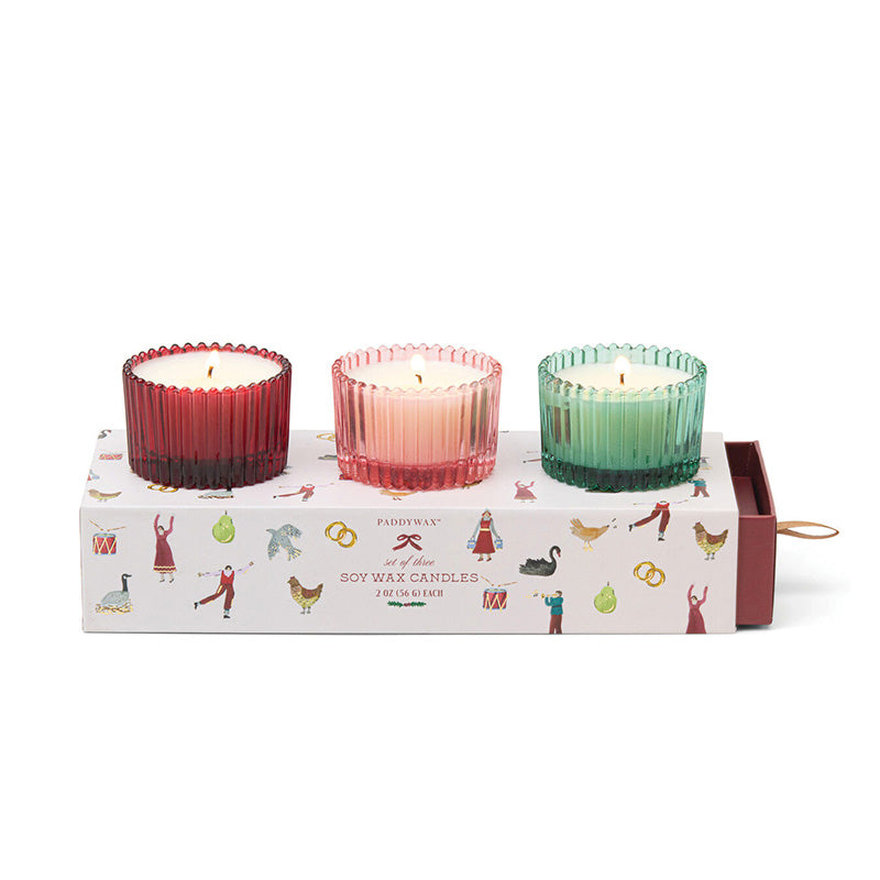 Holiday Ribbed Glass Candles Gift Box of 3