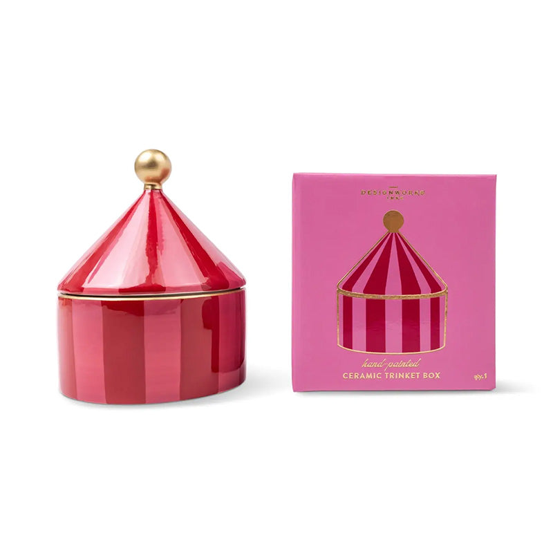 Ceramic Trinket Box Pink & Red Stripe