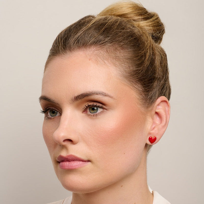 Enamel Red Love Heart Stud Earrings