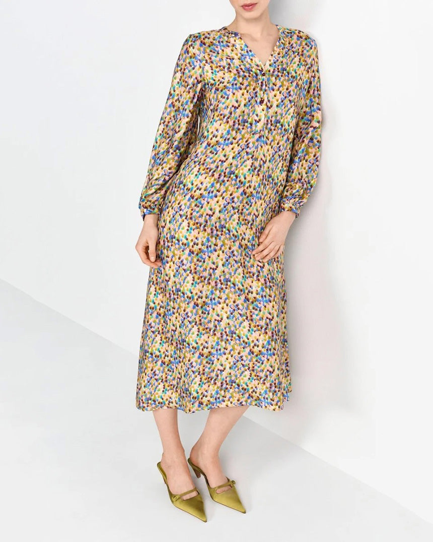 Ruby Glow Printed V Neck Dress