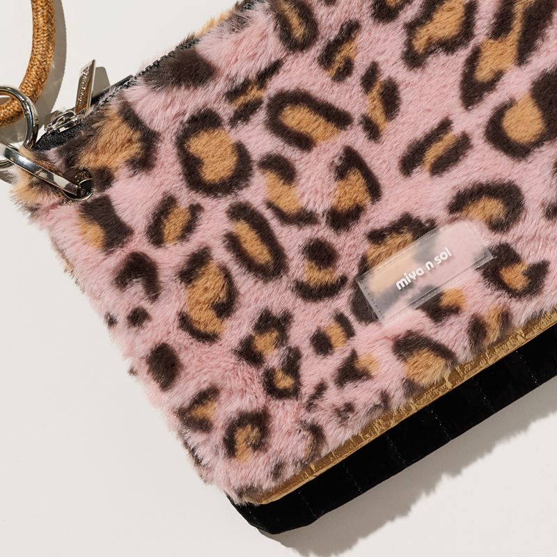 Square 3 Pouch Bag Pink Leopard