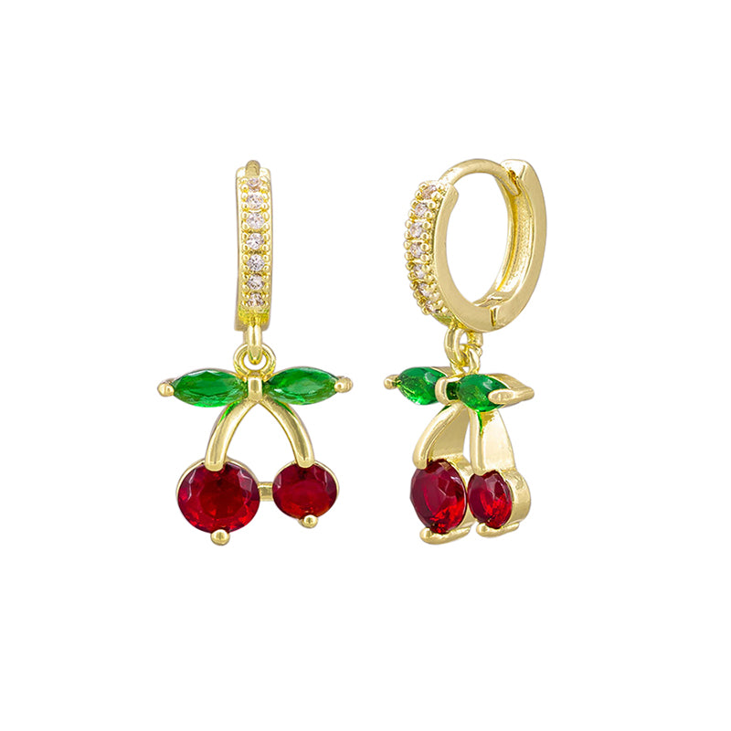 Cherry Huggie Earrings Gold