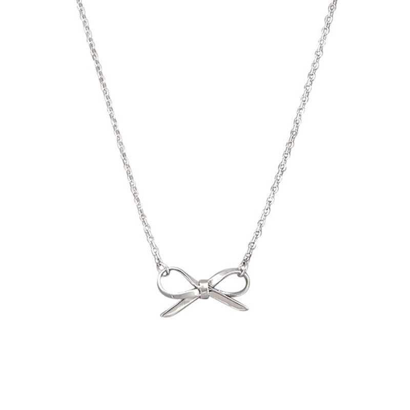 Ribbon Bow Necklace Silver
