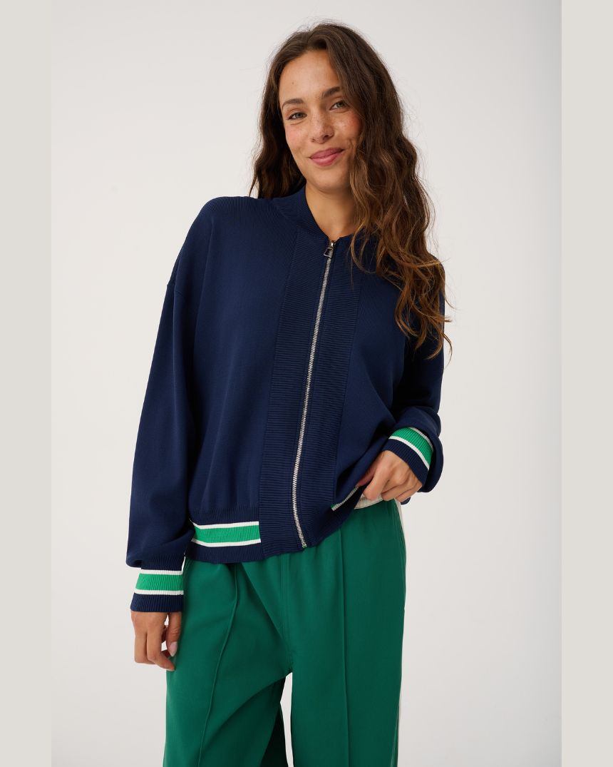 Brodie Knit Bomber Navy Stripe