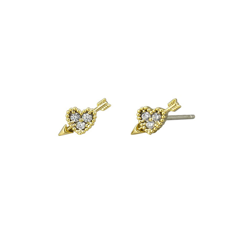 Arrow Heart Stud Earrings Gold