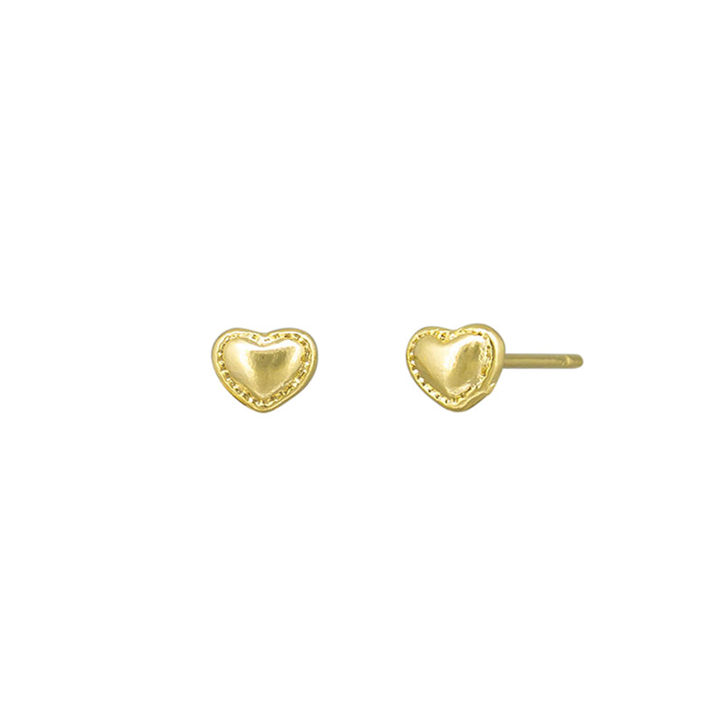 Mini Edged Heart Stud Earrings Gold
