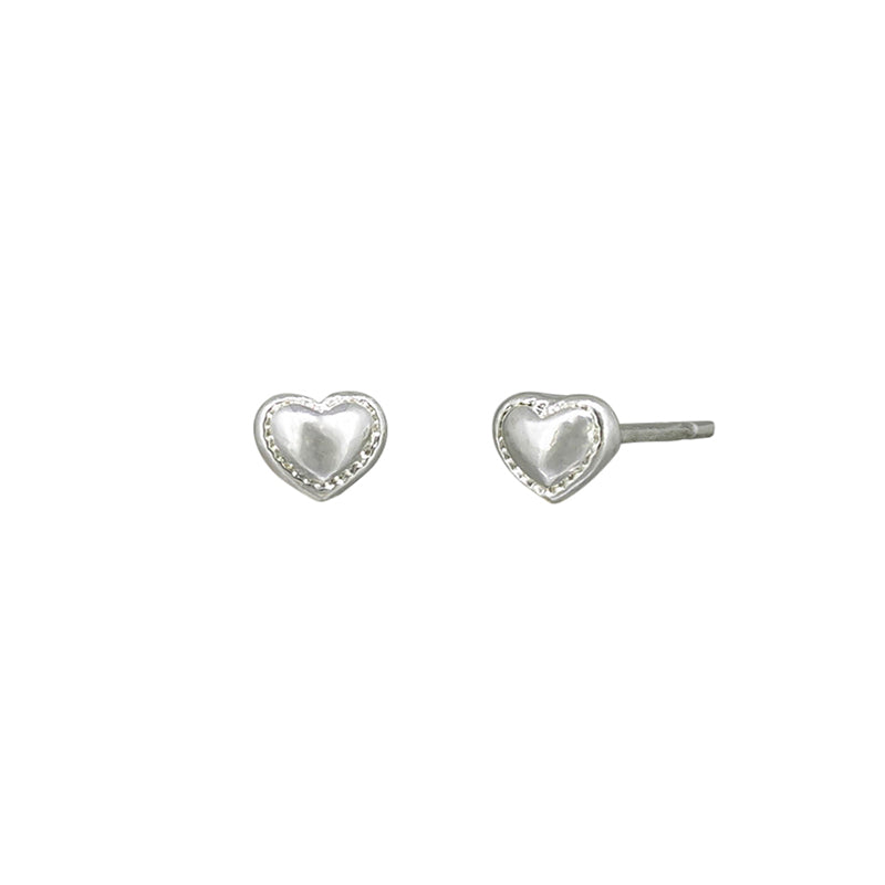 Mini Edged Heart Stud Earrings Silver