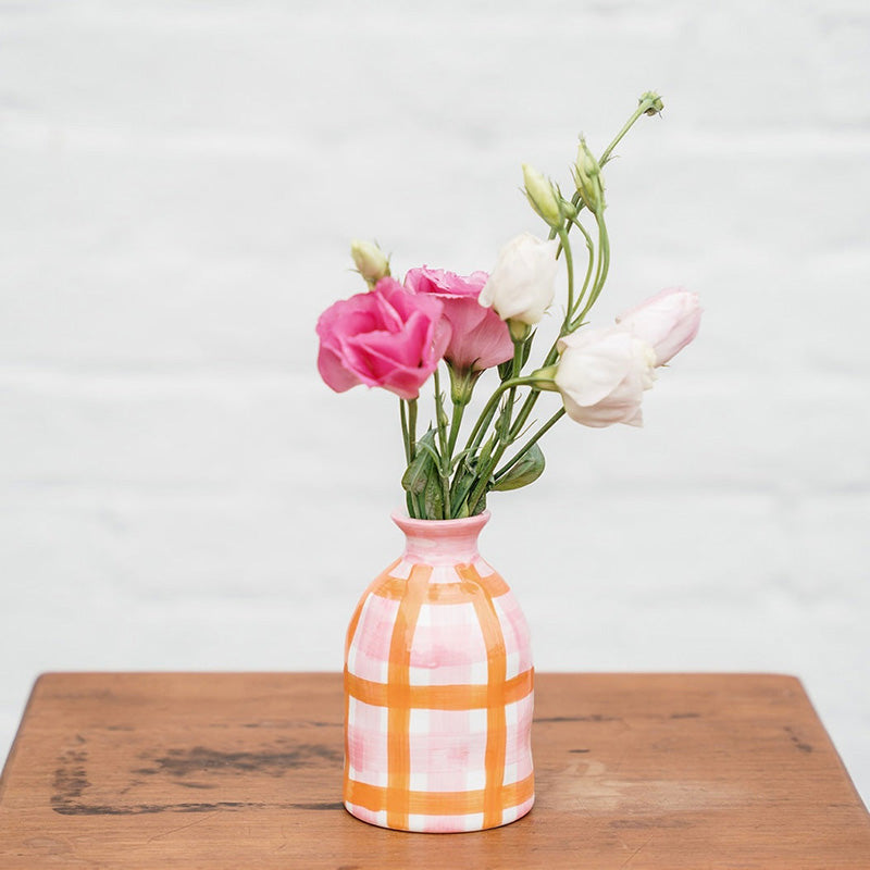 Bud Vase Pink & Orange Gingham