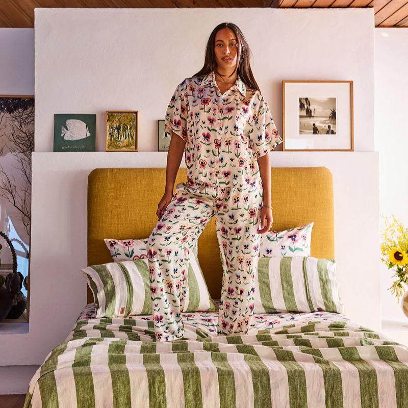 Pretty Pansy Satin Pyjamas Short Sleeve + Pants