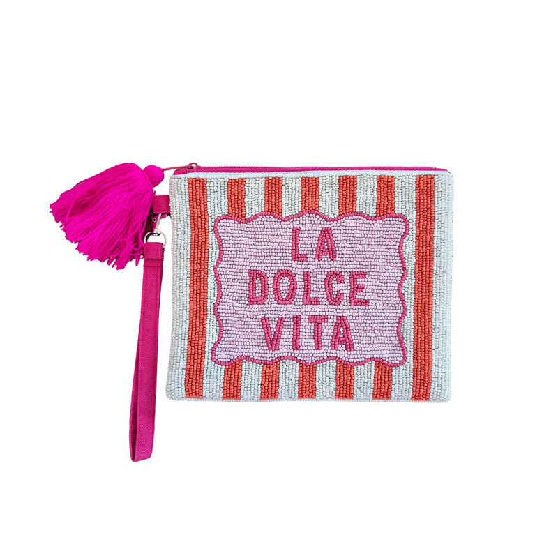 La Dolce Vita Beaded Purse Pink/Red/White