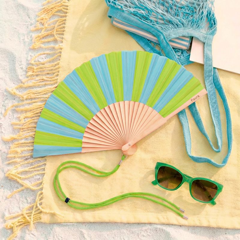 Hand Fan Lime & Blue Stripes