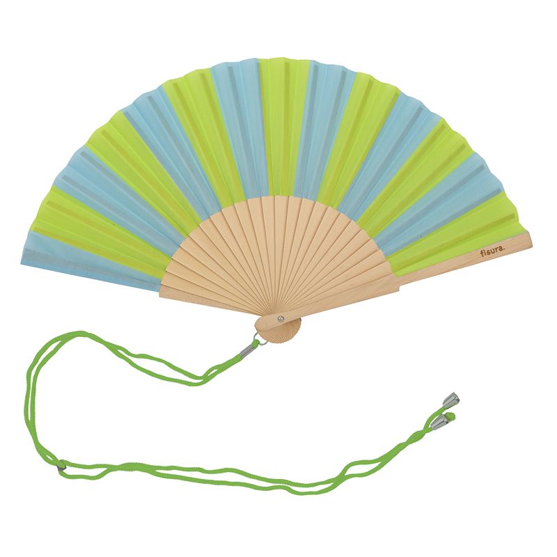 Hand Fan Lime & Blue Stripes