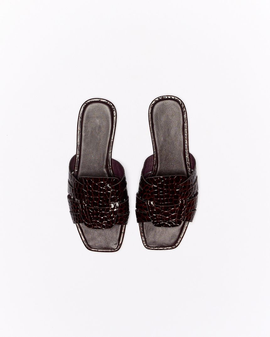Agnes Leather Slide Chocolate Croc