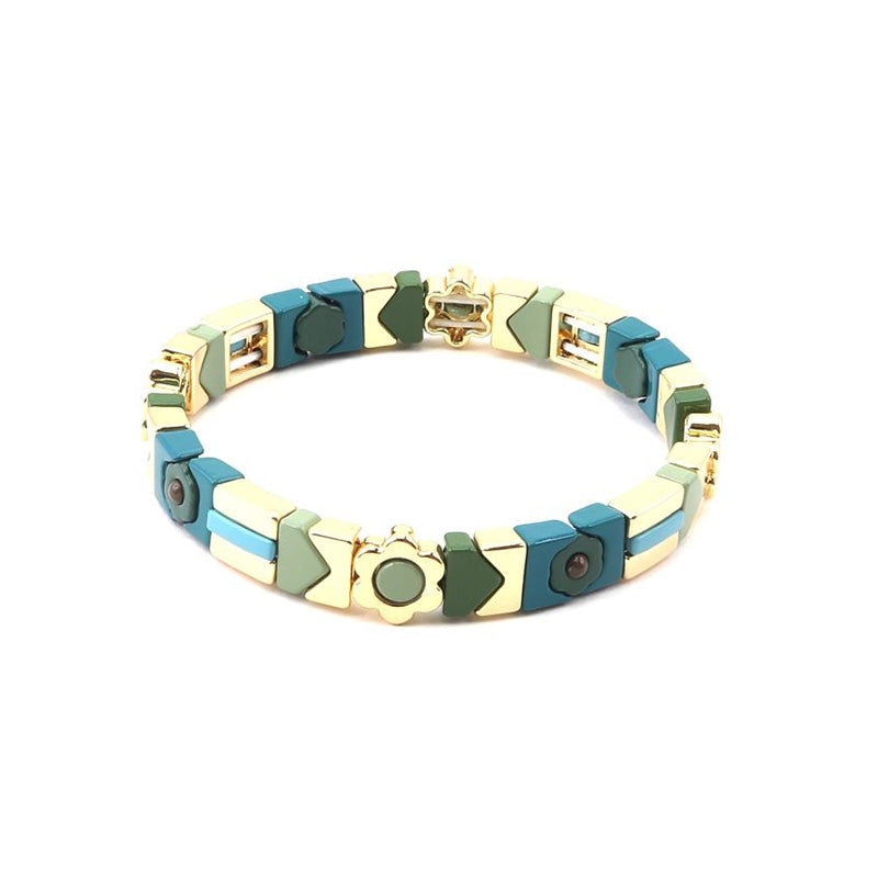 Teal Flower Candy Tile Bracelet