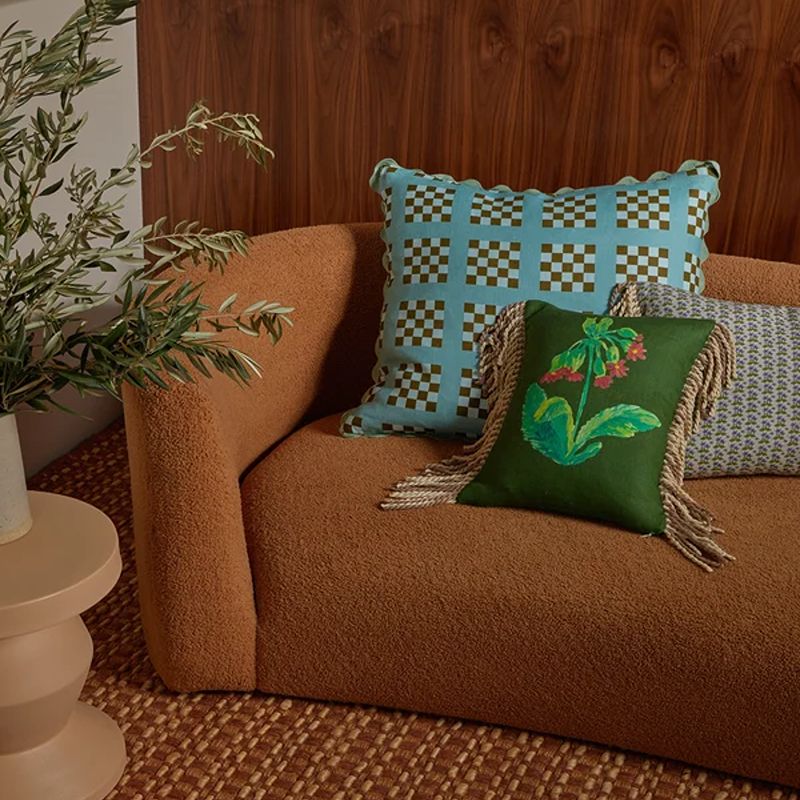 Lattice Blue Linen Cushion 60cm
