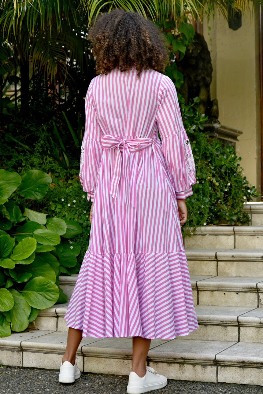 Cut It Out Dress Pink + White