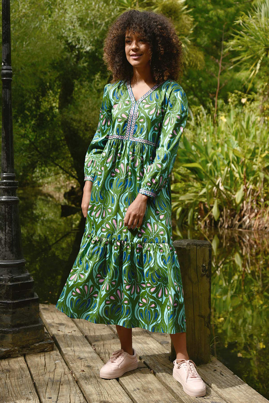 Tier She Goes Dress Green + Blue