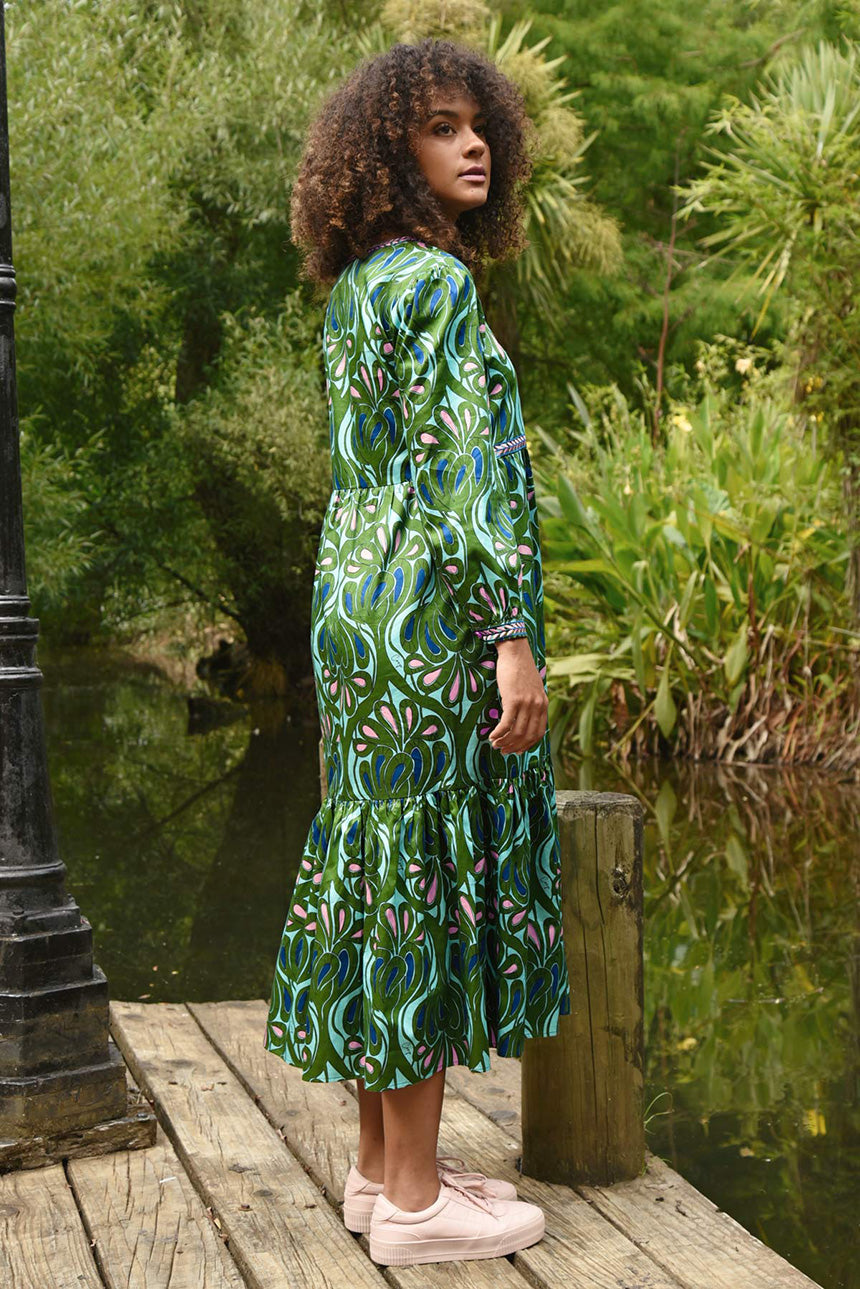 Tier She Goes Dress Green + Blue