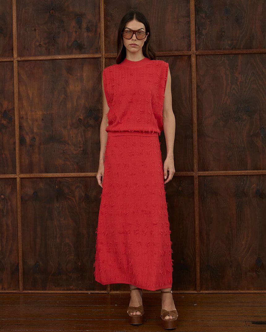 Casey Fringe Skirt Red