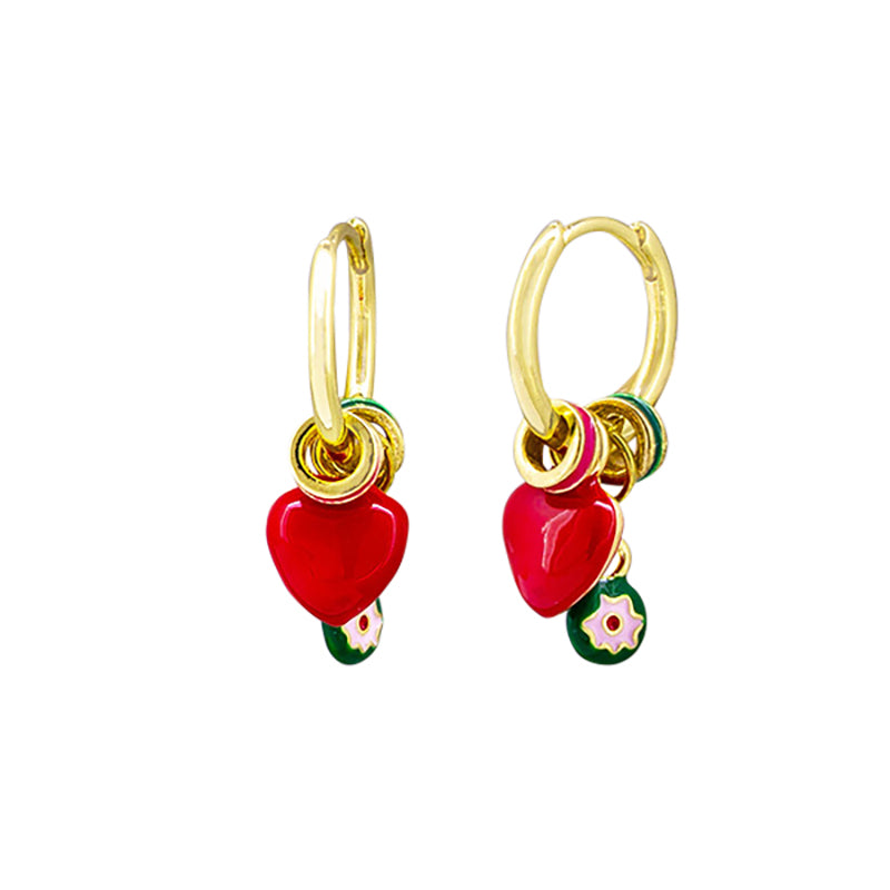 Red Heart Charms Huggie Earrings