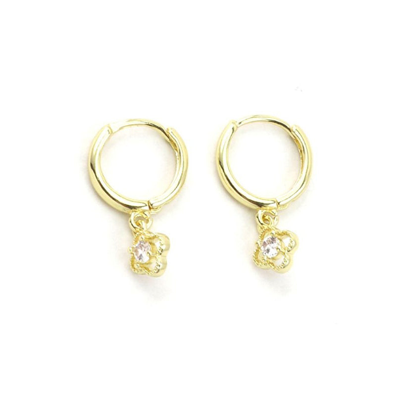 Gold Crystal Clover Huggie Earrings