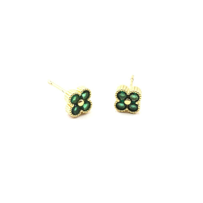 Emerald Crystal Clover Stud Earrings