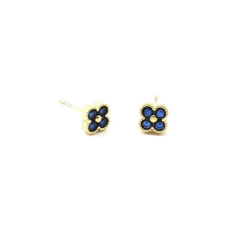 Navy Crystal Clover Stud Earrings