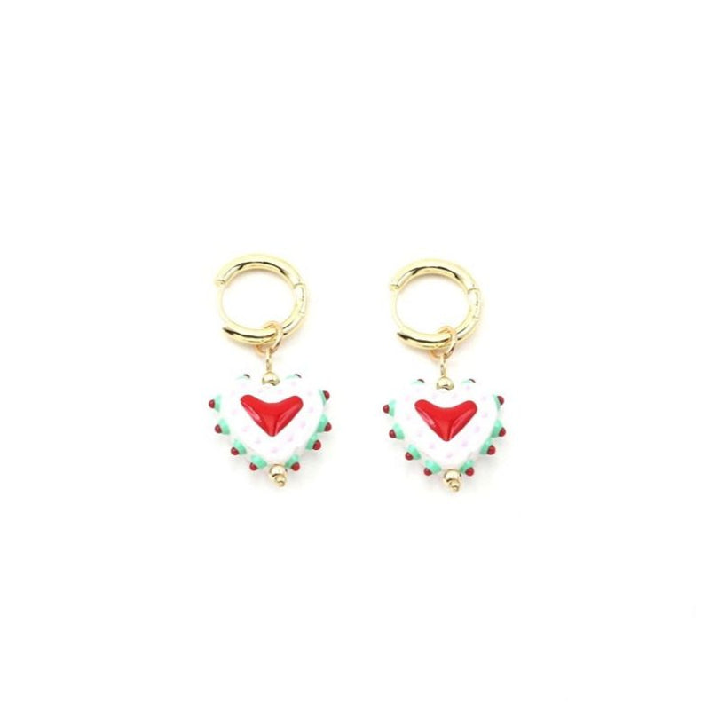 White Painted Heart Earrings