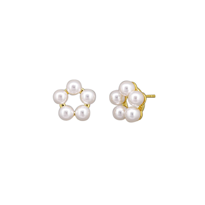 Perla Round Pearl /Gold Stud Earrings
