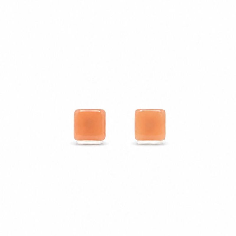 Jelly Square Stud Earrings Peach