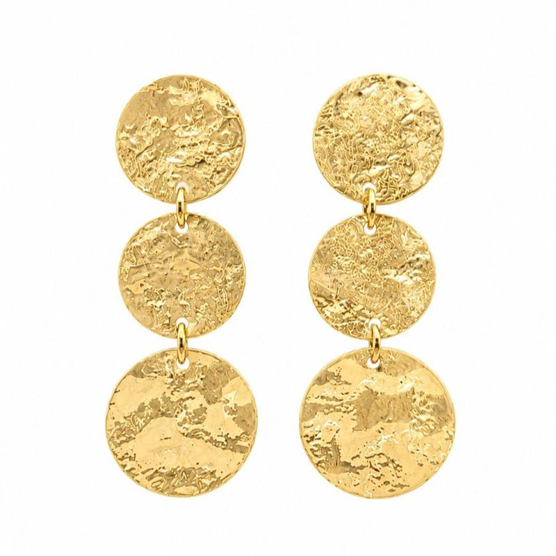 Triple Disc Gold Earrings