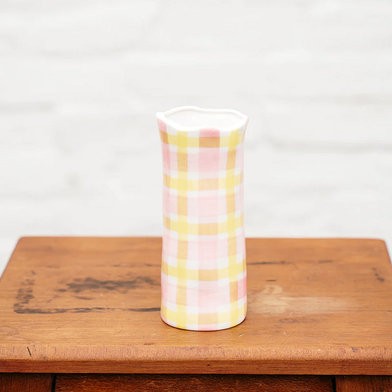 Pink & Yellow Gingham Vase Small