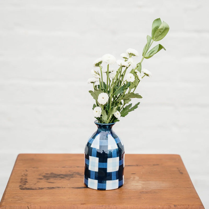 Bud Vase Navy & Cornflower Gingham