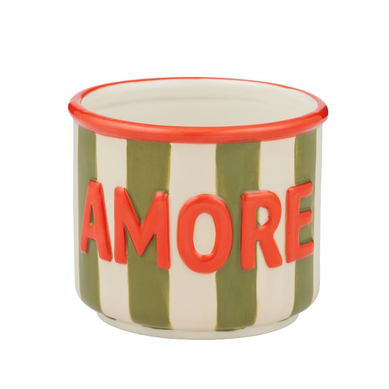 Amore Ceramic Pot Olive/Red Stripe
