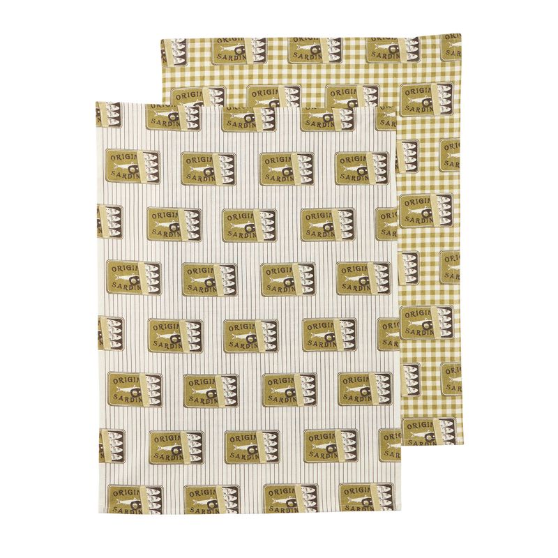 Sardine Set of 2 Cotton Tea Towels Olive