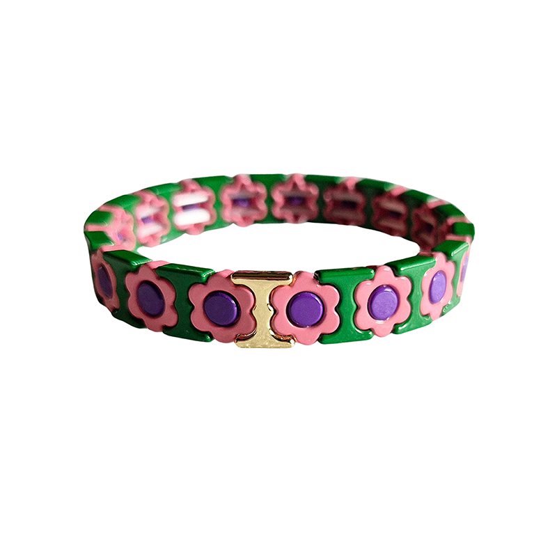 Daisy Tile Bracelet Green Pink