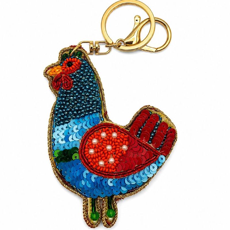Bobby Aqua Beaded Hen Key Ring/Bag Tag