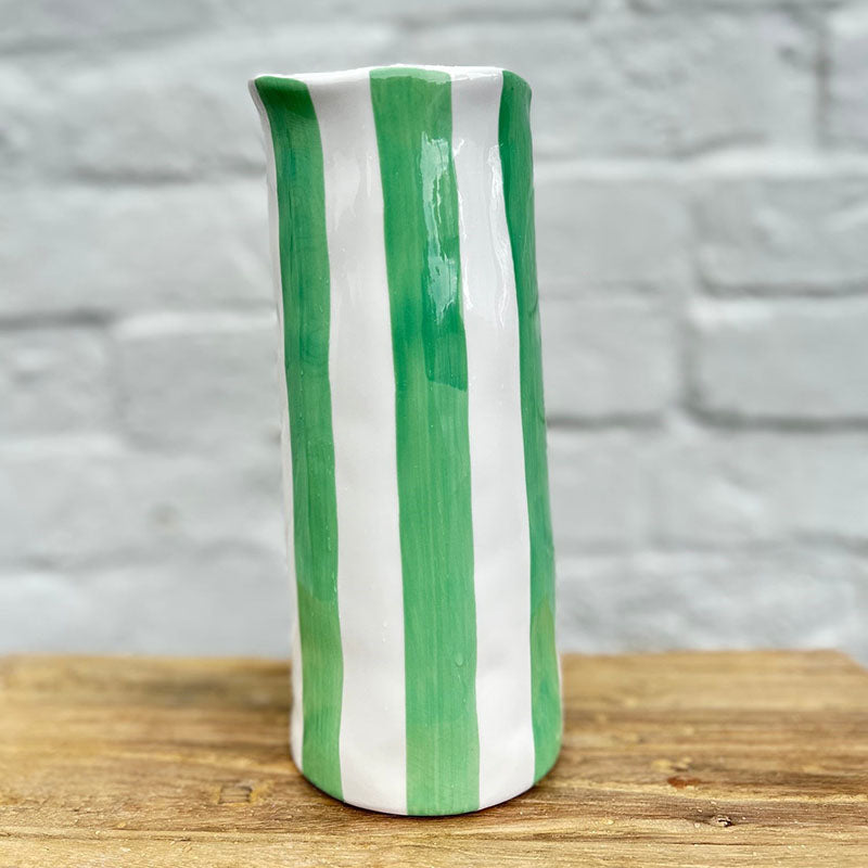 Mint Green and White Stripe Medium Vase