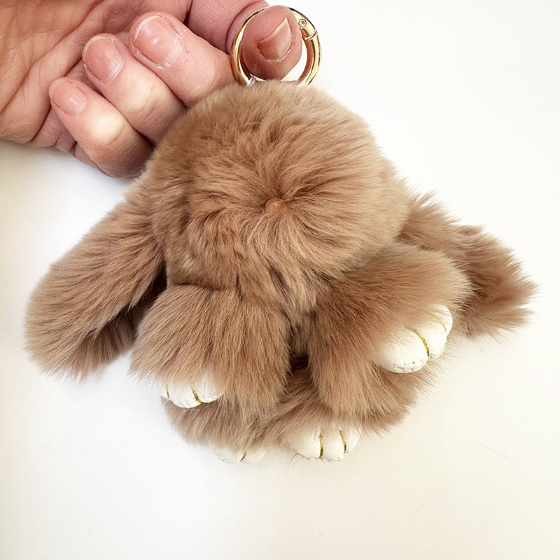 Mini Rabbit Fur Bag Charm Dark Brown