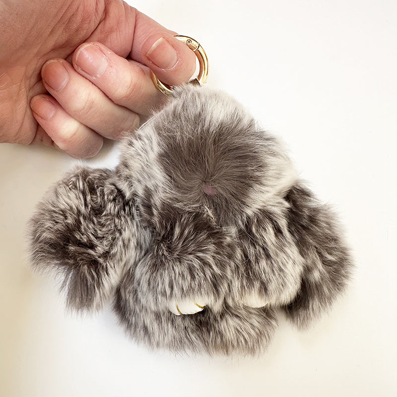 Mini Rabbit Fur Bag Charm Snow Grey