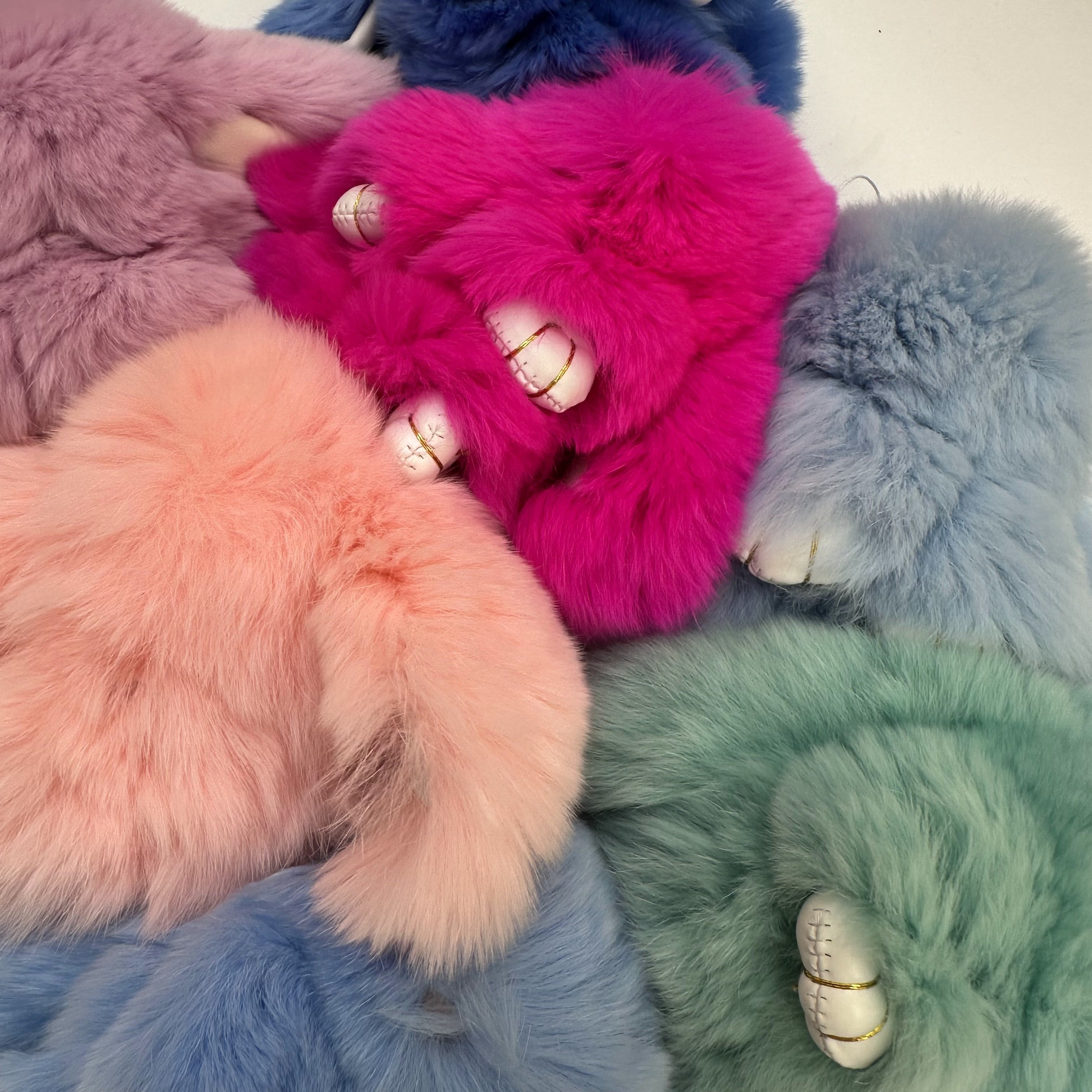 Mini Rabbit Fur Bag Charm Blue