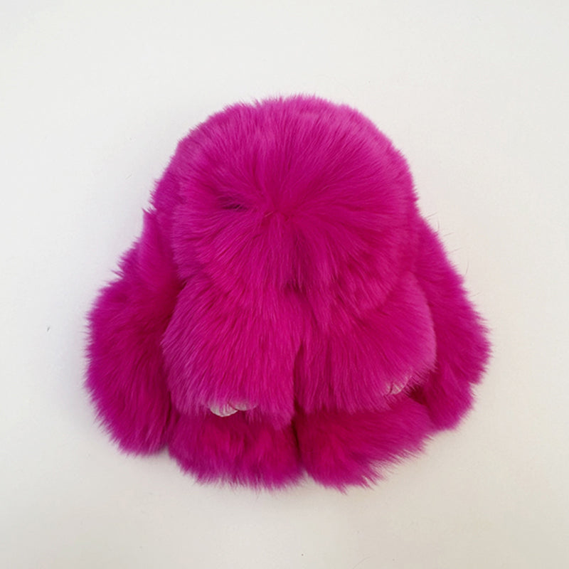 Mini Rabbit Fur Bag Charm Key Ring Hot Pink