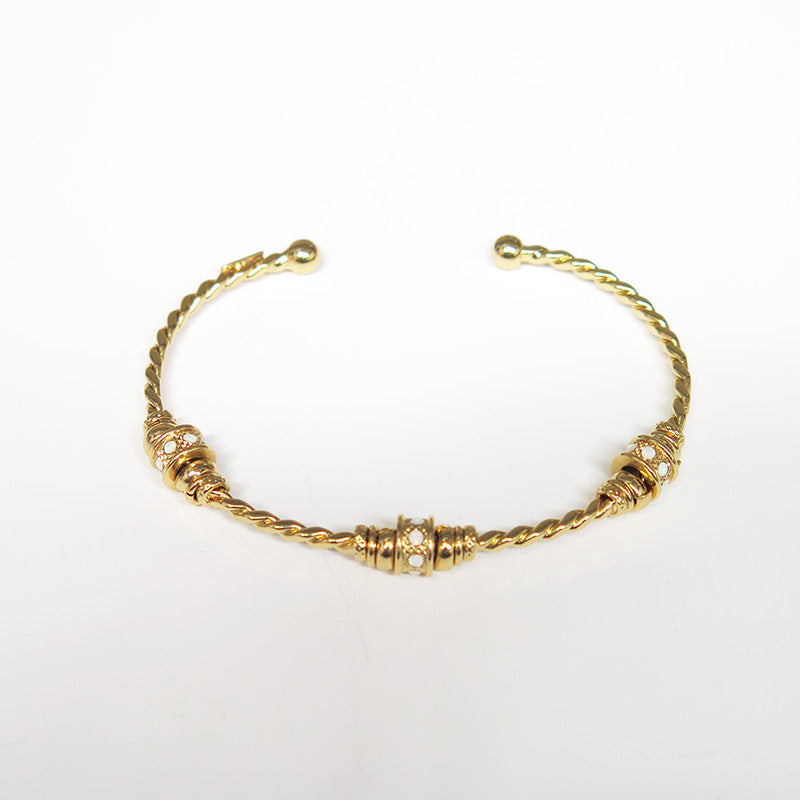 Jonc Torsade Gold Bracelet with Rhinestones