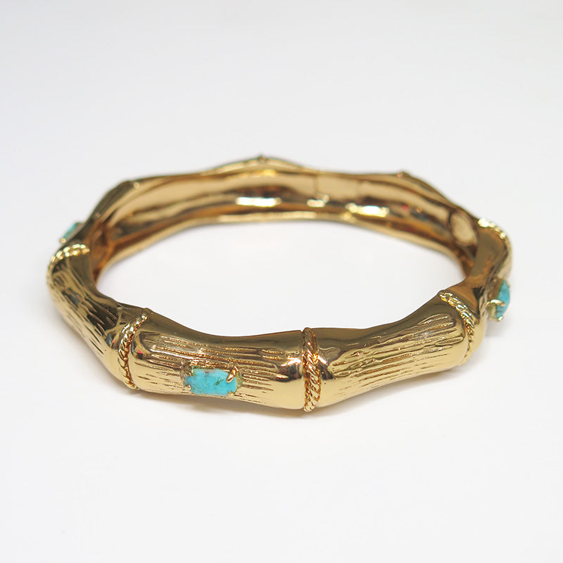 Bamboo Strass Gold Bangle with Turquoise