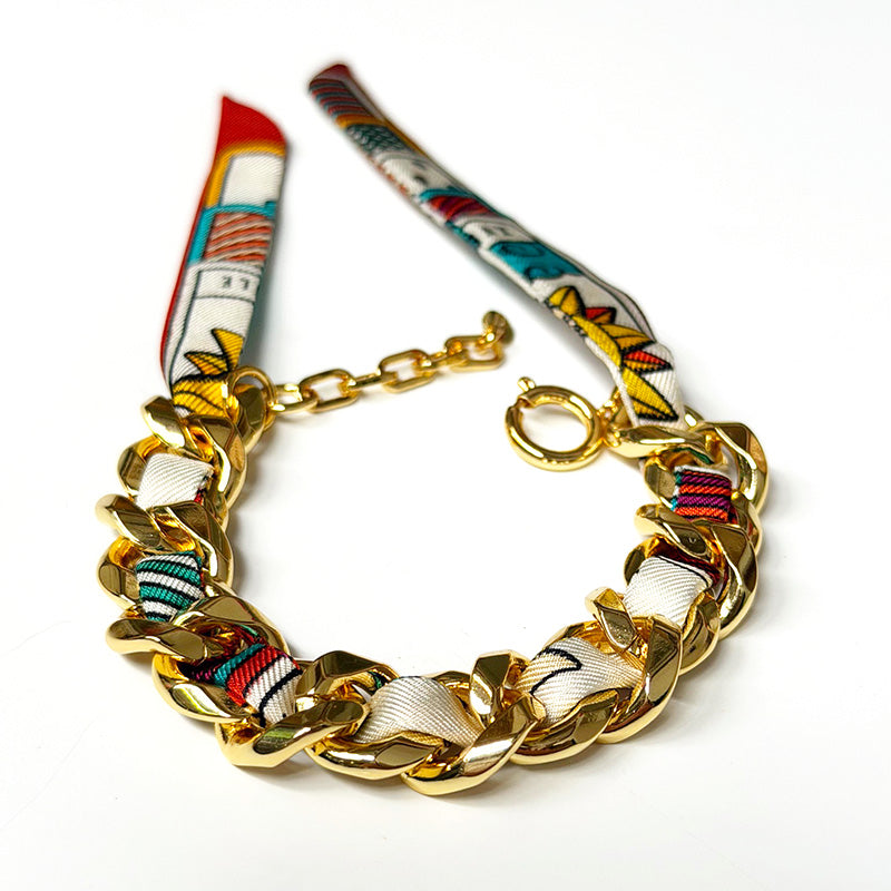 Decembre Gold Bracelet with 1cm Tarot Red Silk Twill