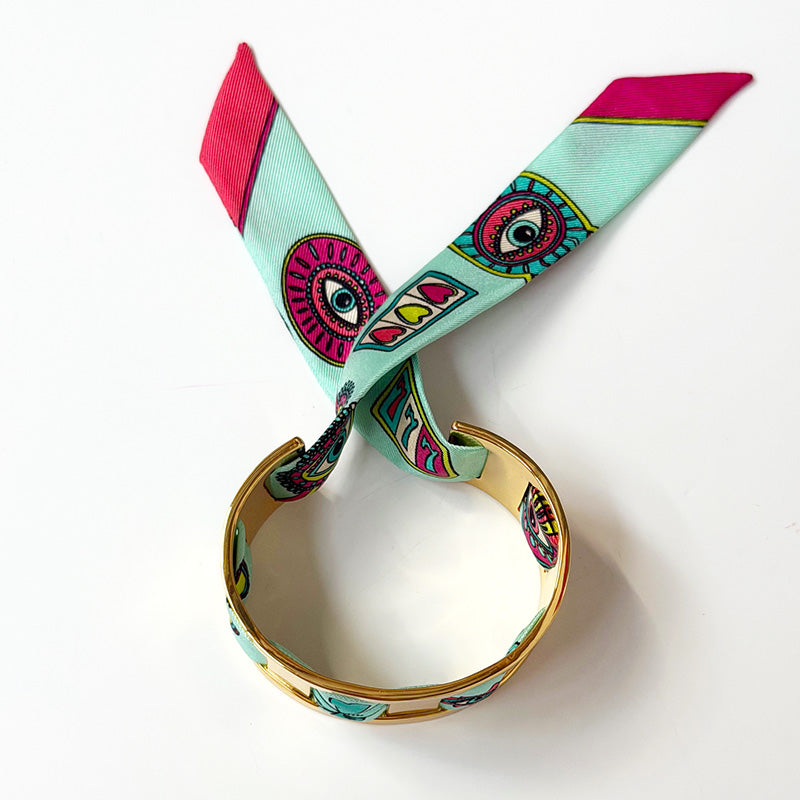 JMA Cuff with 2cm Lucky You Sea Green Silk Twill