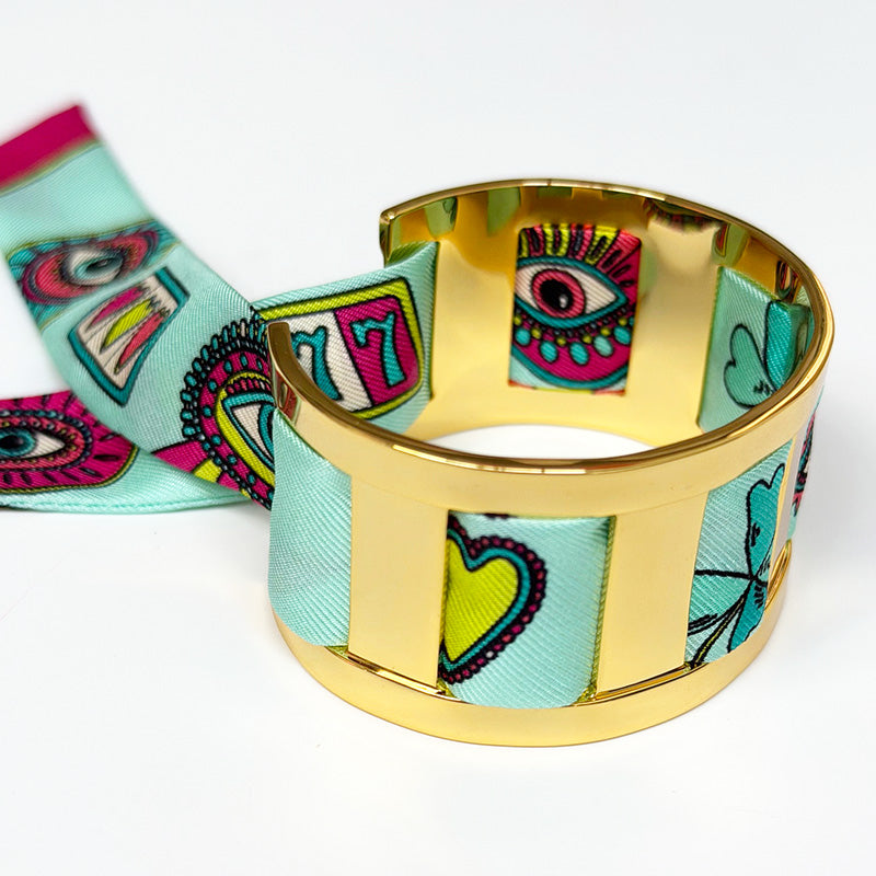 JMA Cuff with 2cm Lucky You Sea Green Silk Twill