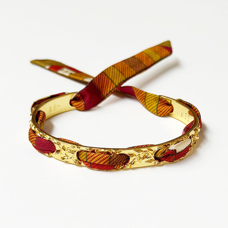Fairy Gold Bracelet with 1cm Checkerboard Silk Twill